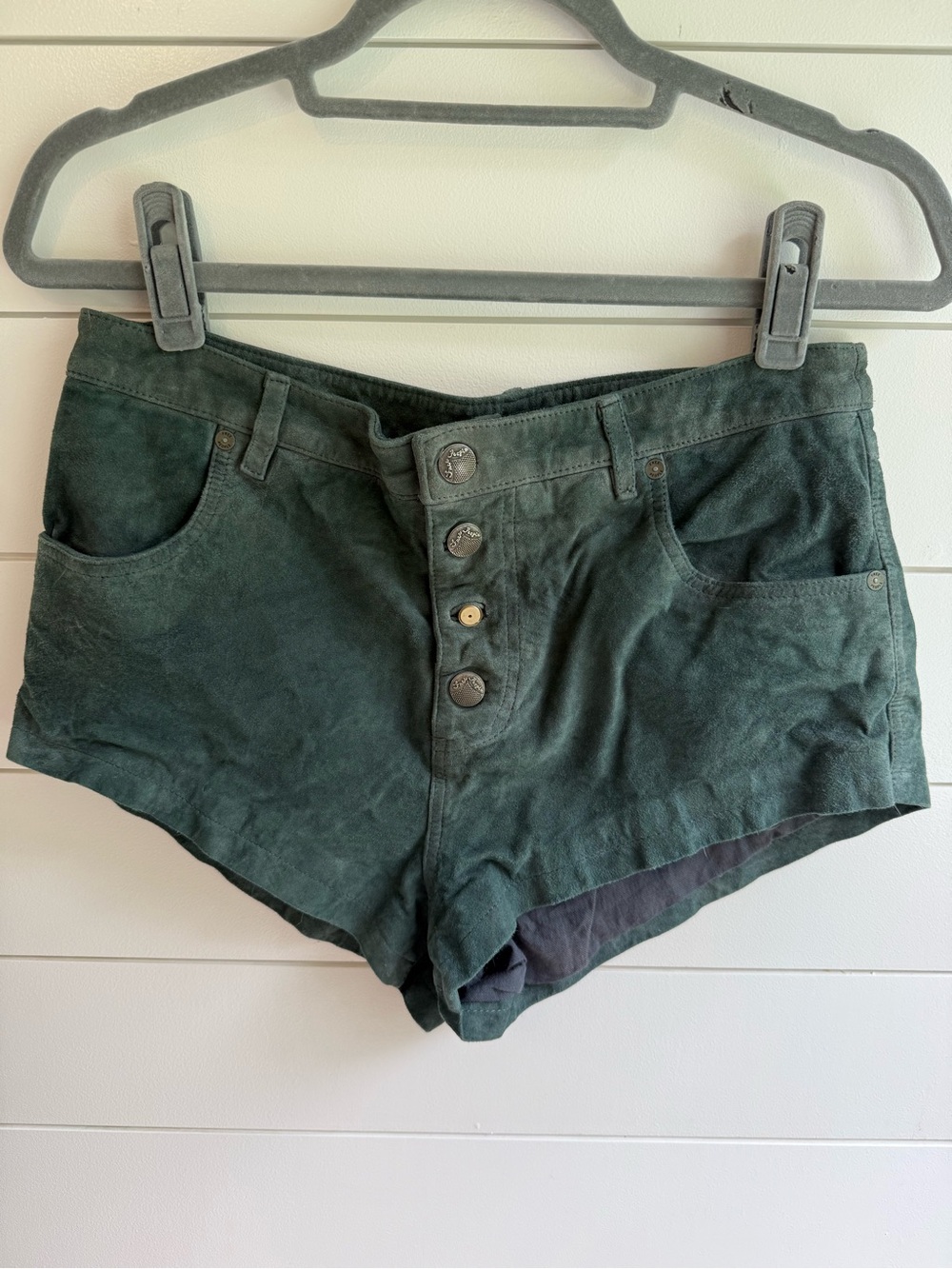 Free People RARE Suede Real Leather Micro Shorts Blue Green 8 - Picture 1 of 11